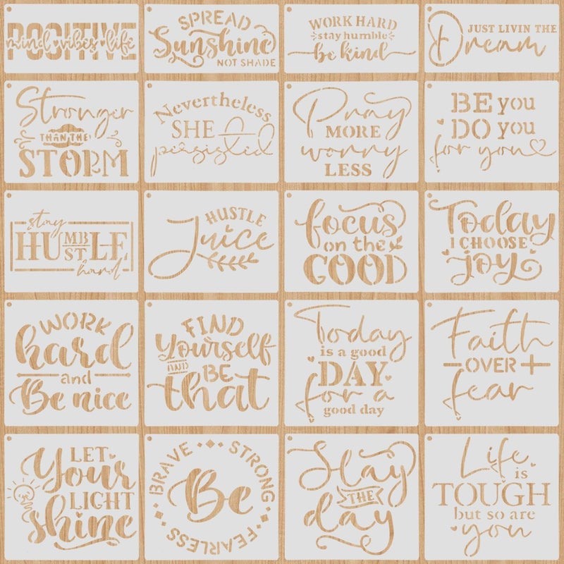 Resflyar 20 PCS Artistic Word Stencils, 4 Inch Inspirational Word Reusable Plastic Paint Templates, Quote Phrase Sayings Stencils Set for Painting on Wood Wall Canvas Fabric Paper Home Sign Furniture Canvas - Image 1